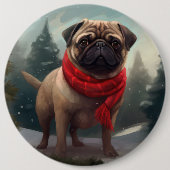 Mops Hund im Schnee Weihnachten Button (Vorderseite)