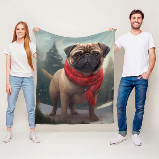 Mops Hund im Schnee Weihnachten Fleecedecke (Beispiel)