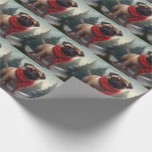 Mops Hund im Schnee Weihnachten Geschenkpapier (Ecke)