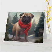 Mops Hund im Schnee Weihnachten Karte (Gelbe Blume)