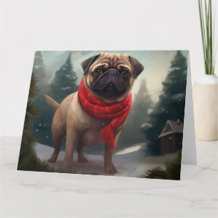 Mops-Hund im Schnee Weihnachten Karte