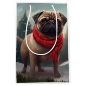 Mops Hund im Schnee Weihnachten Mittlere Geschenktüte (Vorderseite)