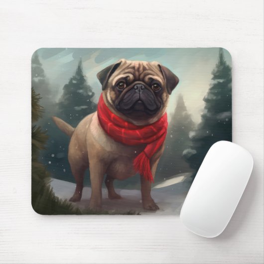 Mops Hund im Schnee Weihnachten Mousepad (Mit Mouse)