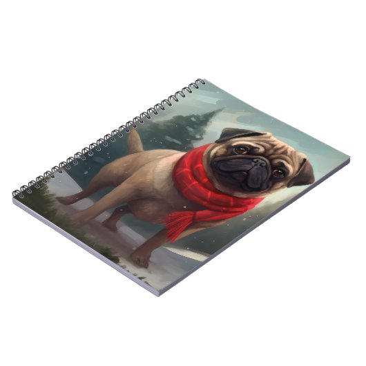 Mops Hund im Schnee Weihnachten Notizblock (Linke Seite)