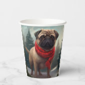 Mops Hund im Schnee Weihnachten Pappbecher (Rückseite)