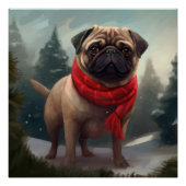 Mops Hund im Schnee Weihnachten Poster (Vorderseite)