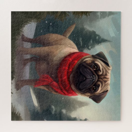 Mops Hund im Schnee Weihnachten Puzzle (Horizontal)