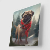 Mops Hund im Schnee Weihnachten Quadratische Wanduhr (Winkel)