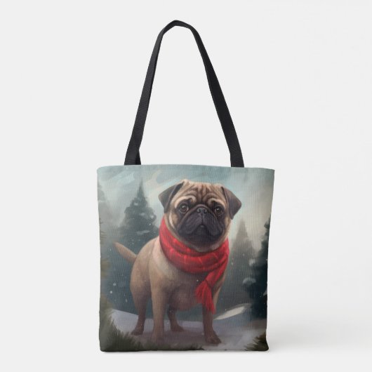Mops Hund im Schnee Weihnachten Tasche (Rückseite)