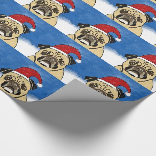 Mops Hund im Schnee Weihnachten Wasserfarben Geschenkpapier (Ecke)