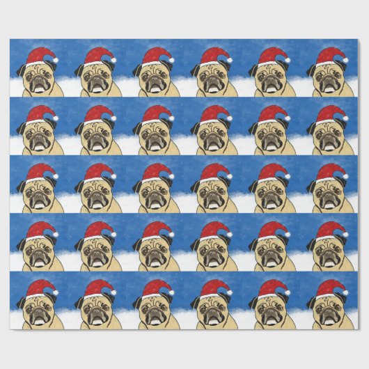 Mops Hund im Schnee Weihnachten Wasserfarben Geschenkpapier (Flach)