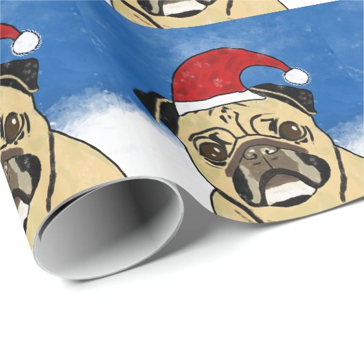 Mops Hund im Schnee Weihnachten Wasserfarben Geschenkpapier (Rolleneckpunkt)