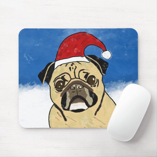 Mops Hund im Schnee Weihnachten Wasserfarben Mousepad (Mit Mouse)