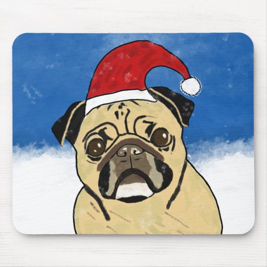 Mops Hund im Schnee Weihnachten Wasserfarben Mousepad (Vorne)