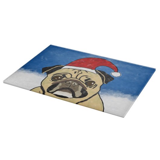 Mops Hund im Schnee Weihnachten Wasserfarben Schneidebrett (Ecke)
