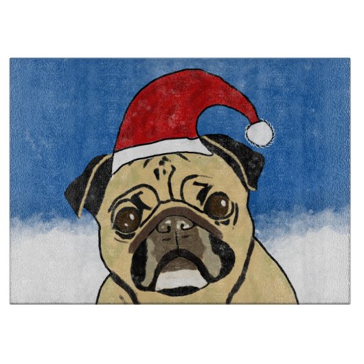 Mops Hund im Schnee Weihnachten Wasserfarben Schneidebrett (Vorderseite)