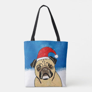Mops Hund im Schnee Weihnachten Wasserfarben Tasche
