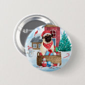 Mops Hund im Schnee Weihnachtshundehaus Button (Vorne & Hinten)