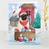 Mops Hund im Schnee Weihnachtshundehaus Karte (Gelbe Blume)