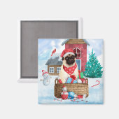 Mops Hund im Schnee Weihnachtshundehaus Magnet (Vorderseite/Rückseite)
