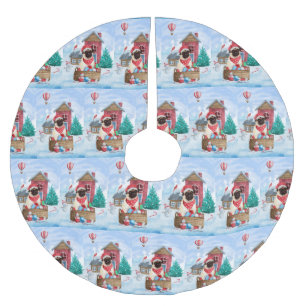 Mops Hund im Schnee Weihnachtshundehaus Polyester Weihnachtsbaumdecke