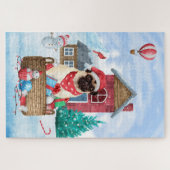 Mops Hund im Schnee Weihnachtshundehaus Puzzle (Horizontal)