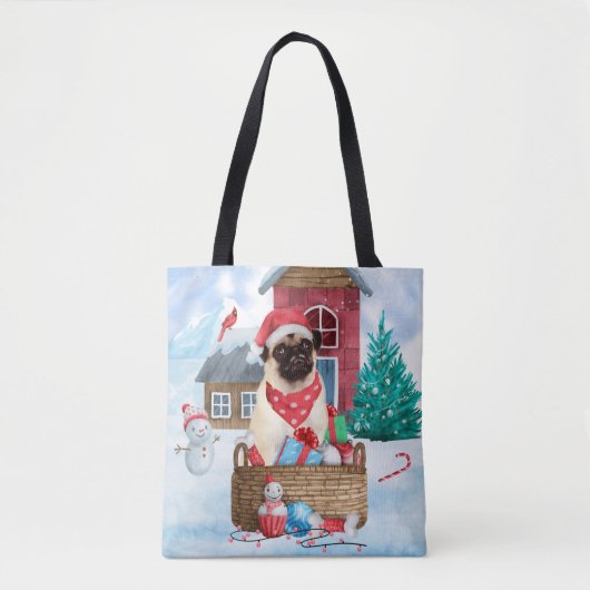Mops Hund im Schnee Weihnachtshundehaus Tasche (Vorderseite)