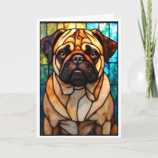 Mops-Hund im Stil von Bleiglas Karte (Vorderseite)