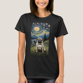 Mops Hund in der Sternennacht , Edvard Munch Stil T-Shirt