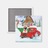 Mops Hund in der Weihnachtslieferung LKW Schnee Magnet (Vorderseite/Rückseite)
