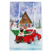 Mops Hund in der Weihnachtslieferung LKW Schnee Mittlere Geschenktüte (Rückseite)