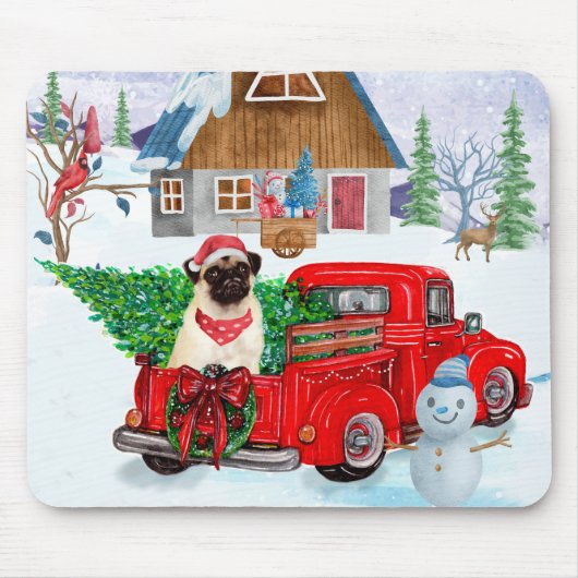 Mops Hund in der Weihnachtslieferung LKW Schnee Mousepad (Vorne)