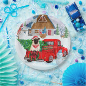 Mops Hund in der Weihnachtslieferung LKW Schnee Pappteller (Party)
