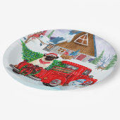 Mops Hund in der Weihnachtslieferung LKW Schnee Pappteller (Schrägansicht)