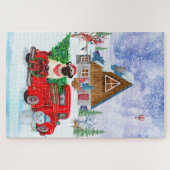 Mops Hund in der Weihnachtslieferung LKW Schnee Puzzle (Horizontal)