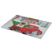 Mops Hund in der Weihnachtslieferung LKW Schnee Schneidebrett (Ecke)