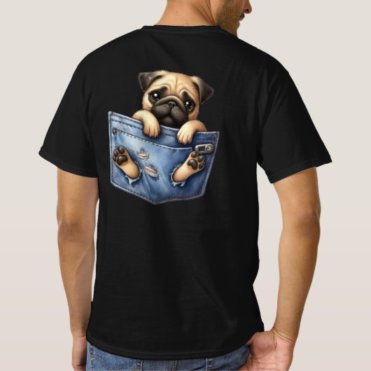 Mops-Hund in einer Tasche T-Shirt (Rückseite)