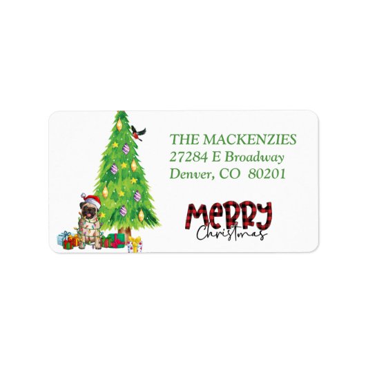 Mops Hund in Feiertage Licht Rücksendeadresse umma Adressaufkleber (Vorne)