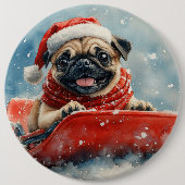 Mops Hund in Sledge Lass es Schnee Weihnachten Button (Vorderseite)