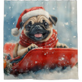 Mops Hund in Sledge Lass es Schnee Weihnachten Duschvorhang (Vorderseite)