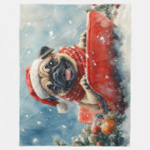 Mops Hund in Sledge Lass es Schnee Weihnachten Fleecedecke (Vorderseite)