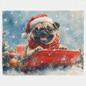 Mops Hund in Sledge Lass es Schnee Weihnachten Fleecedecke (Vorderseite (Horizontal))