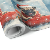 Mops Hund in Sledge Lass es Schnee Weihnachten Geschenkpapier (Rolleneckpunkt)