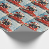 Mops Hund in Sledge Lass es Schnee Weihnachten Geschenkpapier (Ecke)