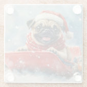 Mops Hund in Sledge Lass es Schnee Weihnachten Glasuntersetzer (Rückseite)