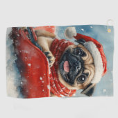 Mops Hund in Sledge Lass es Schnee Weihnachten Golfhandtuch (Horizontal)