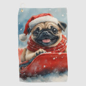 Mops Hund in Sledge Lass es Schnee Weihnachten Golfhandtuch (Vorderseite)