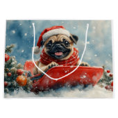 Mops Hund in Sledge Lass es Schnee Weihnachten Große Geschenktüte (Vorderseite)
