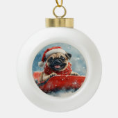 Mops Hund in Sledge Lass es Schnee Weihnachten Keramik Kugel-Ornament (Vorderseite)