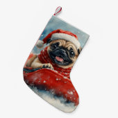 Mops Hund in Sledge Lass es Schnee Weihnachten Kleiner Weihnachtsstrumpf (Vorderansicht (hängend))